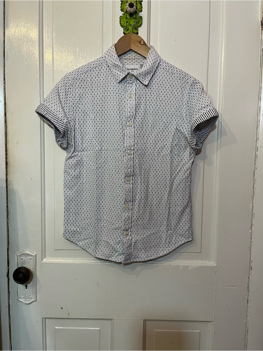Goodfellow & Co White Short-Sleeve Button-Down with Navy Micro-Print